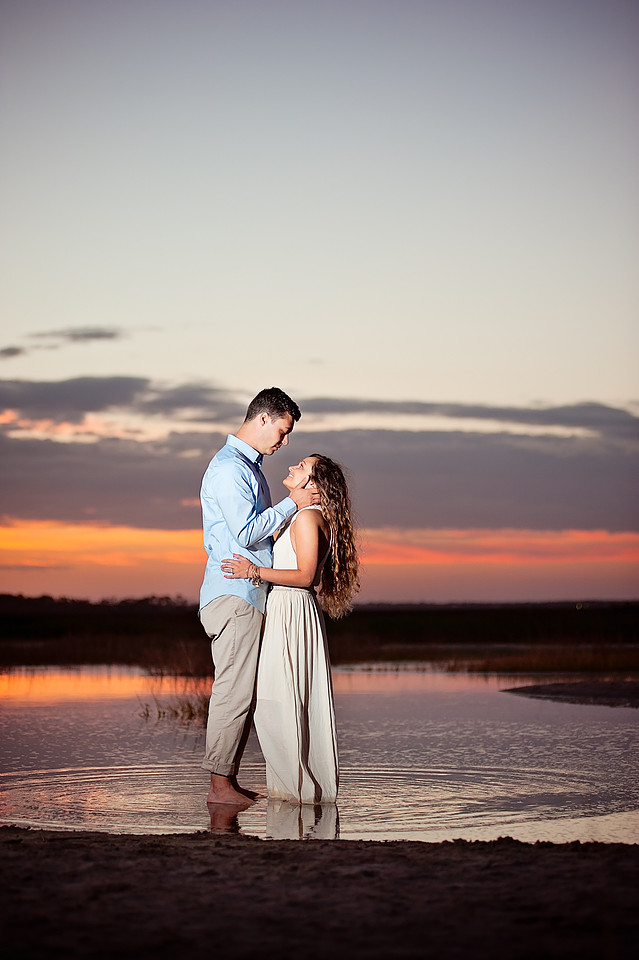 folly beach, beach, sunset,  beach dress, couple, summerville photographer, family photographer