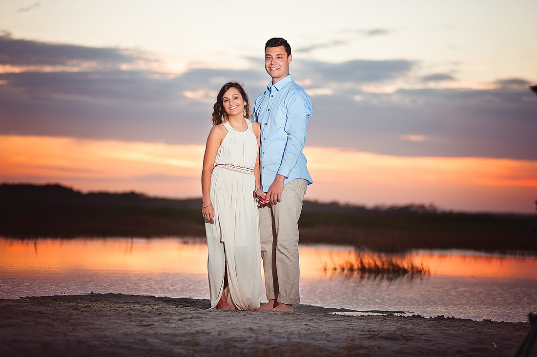 folly beach, beach, sunset,  beach dress, couple, summerville photographer, family photographer