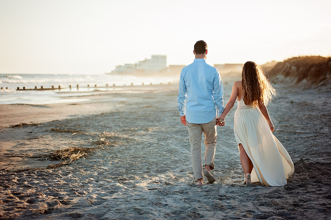 folly beach, beach, sunset,  beach dress, couple, summerville photographer, family photographer